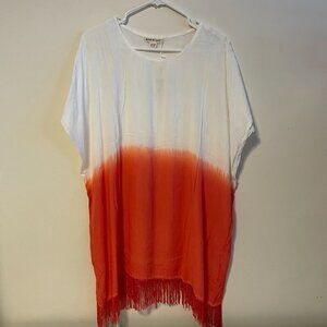 NWT Beach by Exist Tie Dye Beach Short Sleeve Poncho Cover Up Coral One Size